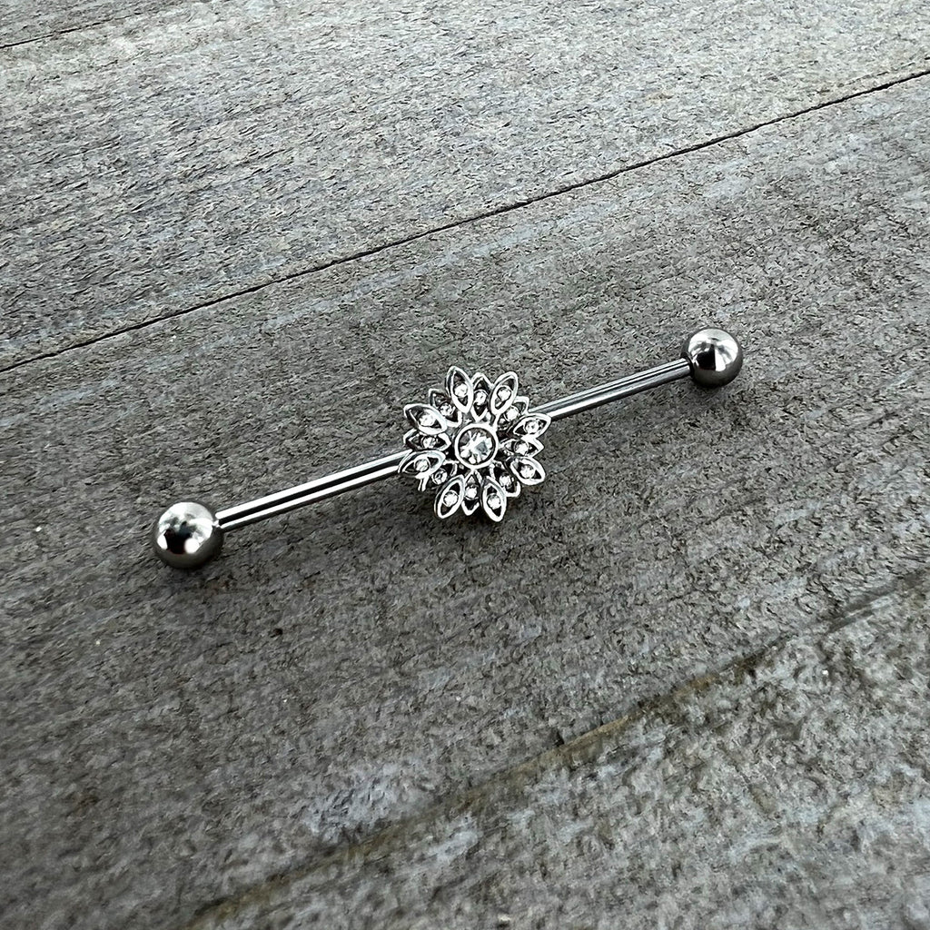 BodyCandy 14G Clear Gem Starry Flower Industrial Barbell 38mm — alternative angle