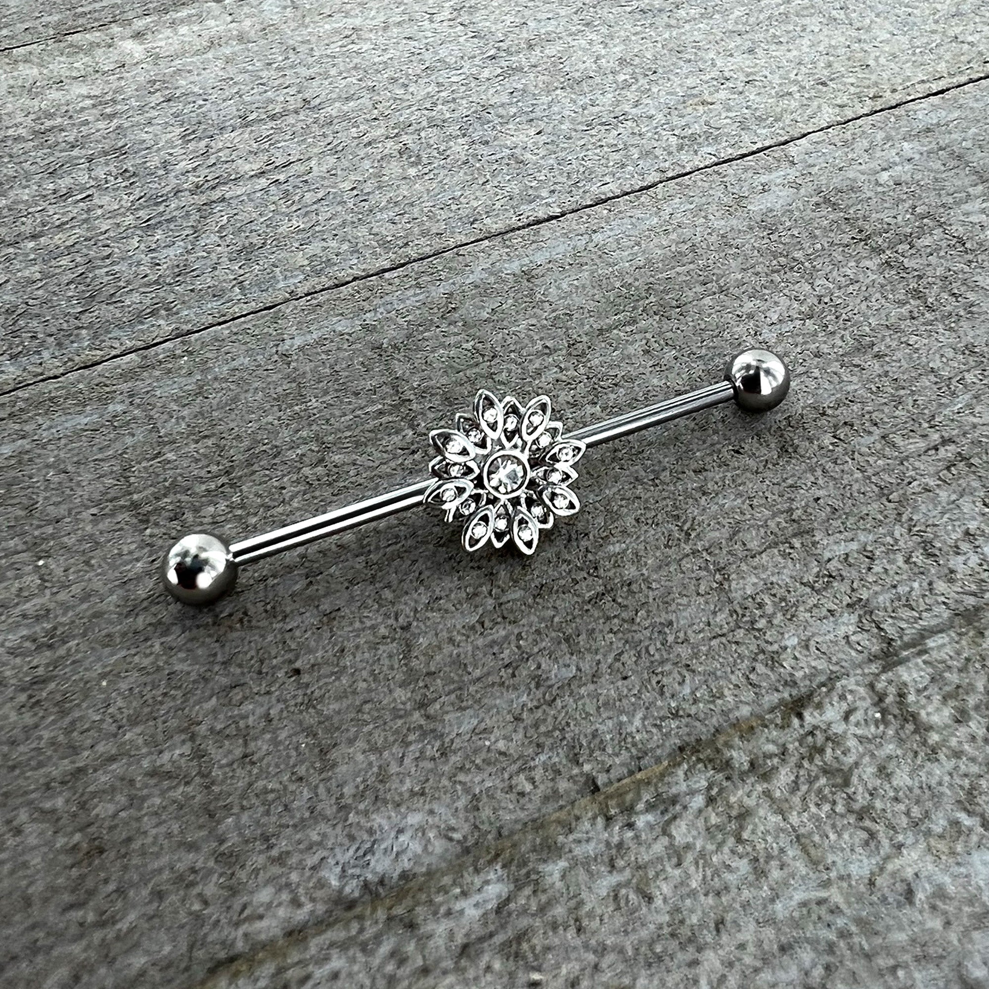 BodyCandy 14G Clear Gem Starry Flower Industrial Barbell 38mm — alternative angle