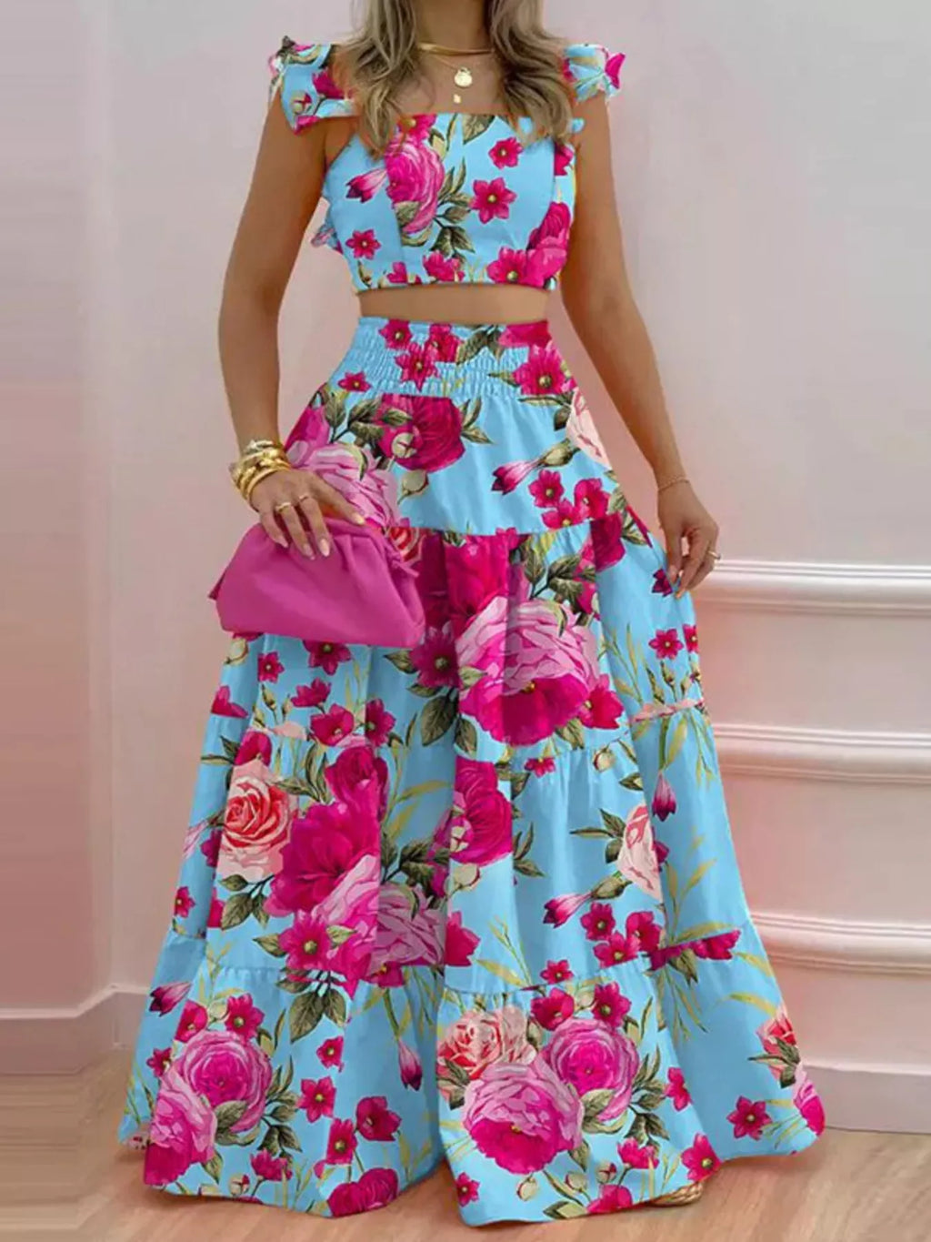 Crop Top and Tiered Maxi Skirt Set