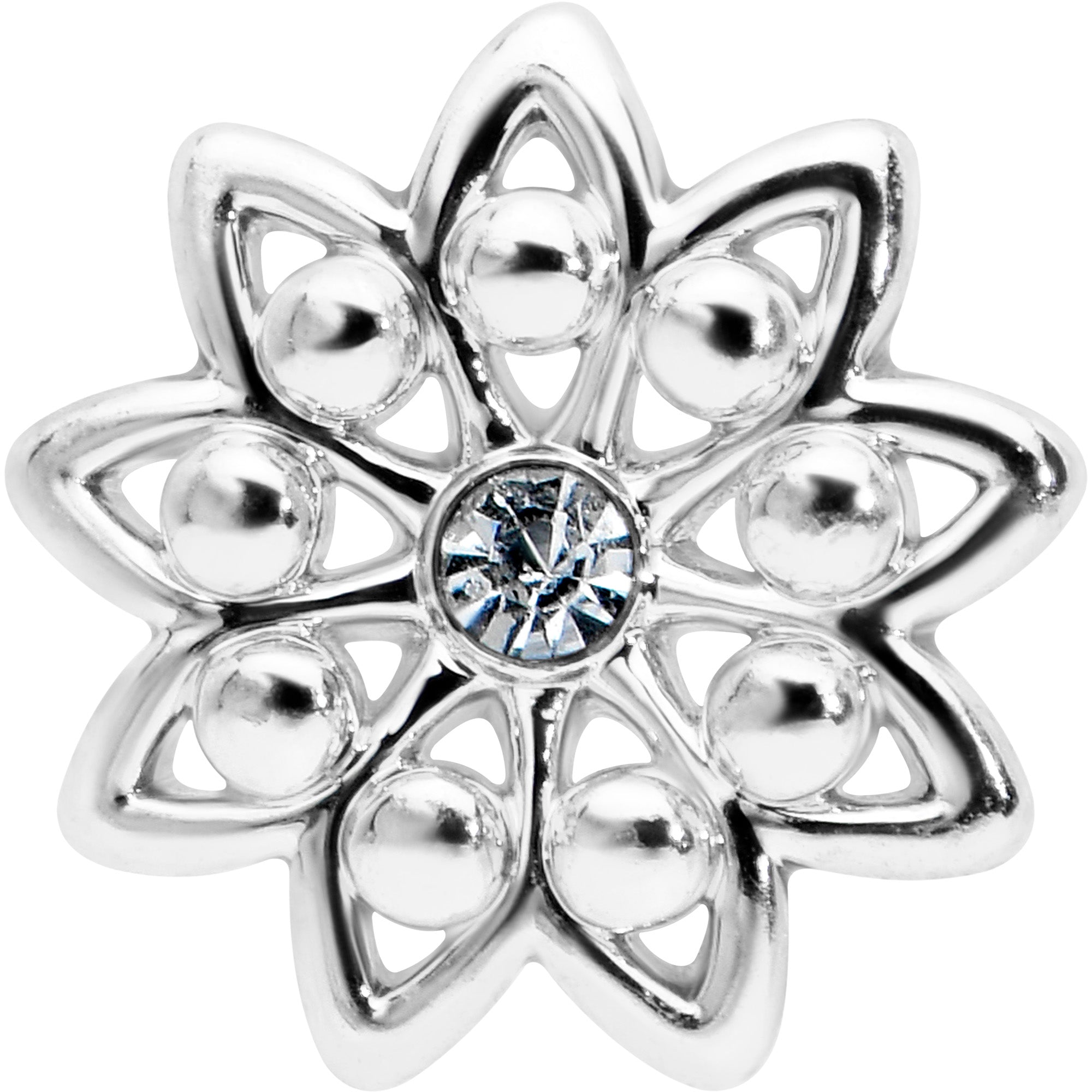 BodyCandy 16G 1/4 Clear Gem Starry Flower Cartilage Tragus Earring — detail close-up