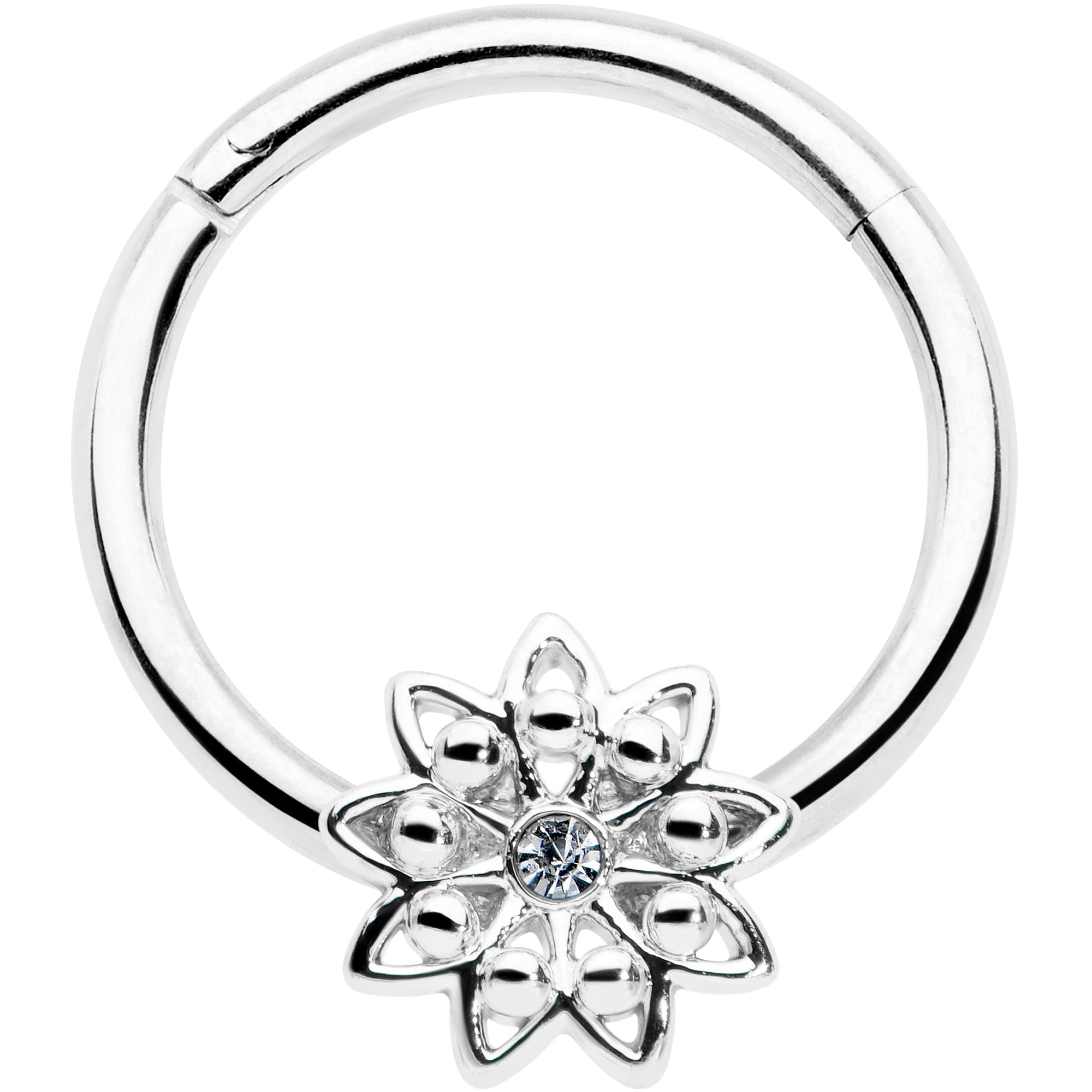 BodyCandy 16G 3/8 Clear Gem Starry Flower Hinged Segment Ring — main product shot