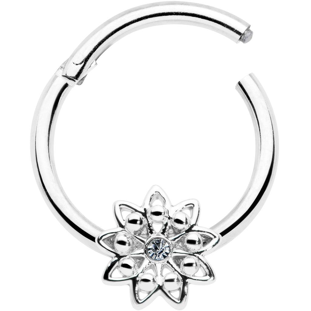 BodyCandy 16G 3/8 Clear Gem Starry Flower Hinged Segment Ring — detail close-up