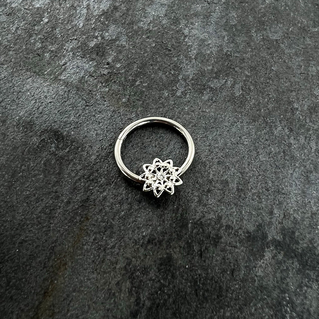 BodyCandy 16G 3/8 Clear Gem Starry Flower Hinged Segment Ring — side view