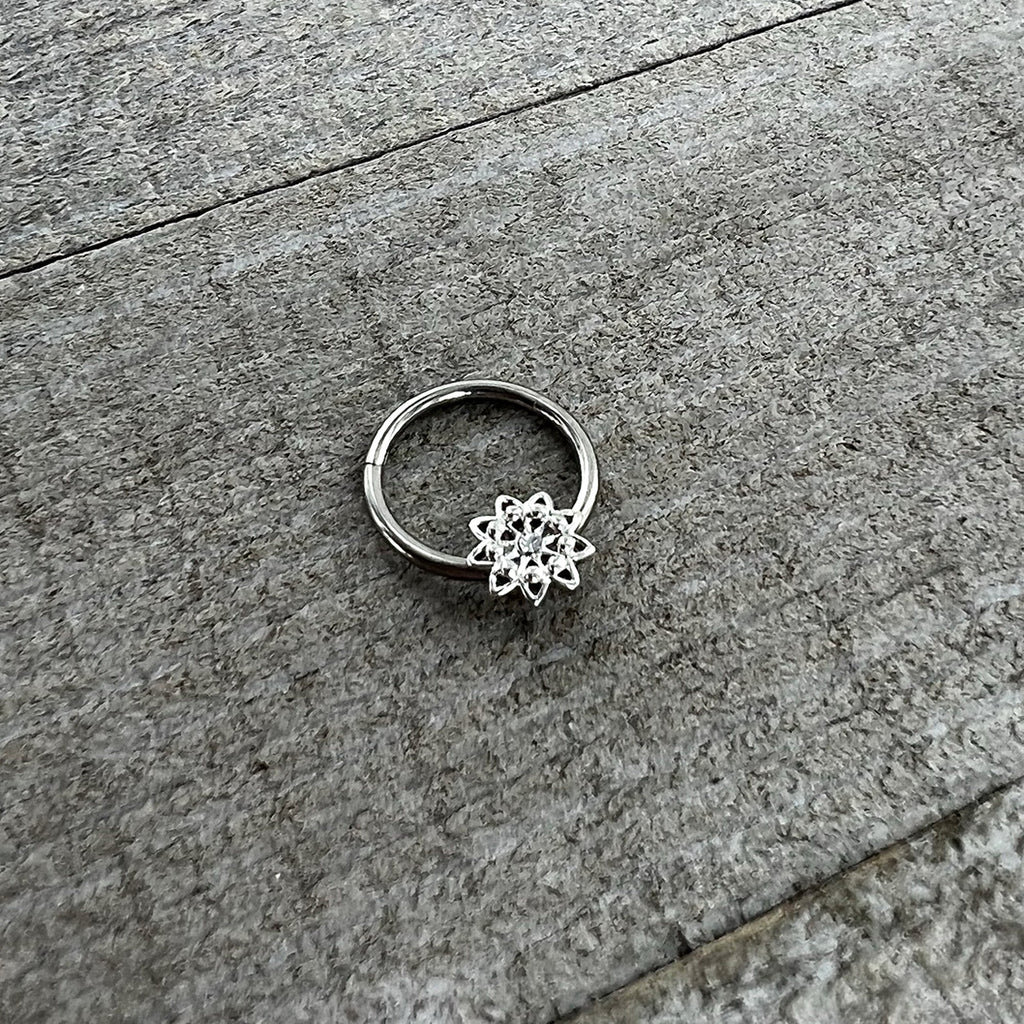 BodyCandy 16G 3/8 Clear Gem Starry Flower Hinged Segment Ring — alternative angle