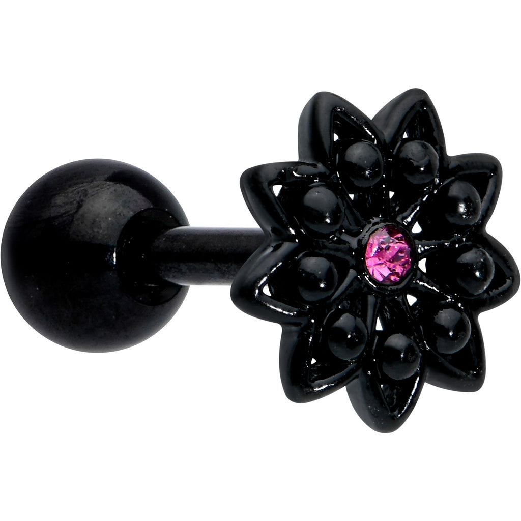 BodyCandy 16G 1/4 Pink Gem Black Midnight Flower Cartilage Tragus Earring — main product shot