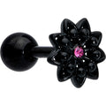 BodyCandy 16G 1/4 Pink Gem Black Midnight Flower Cartilage Tragus Earring — main product shot