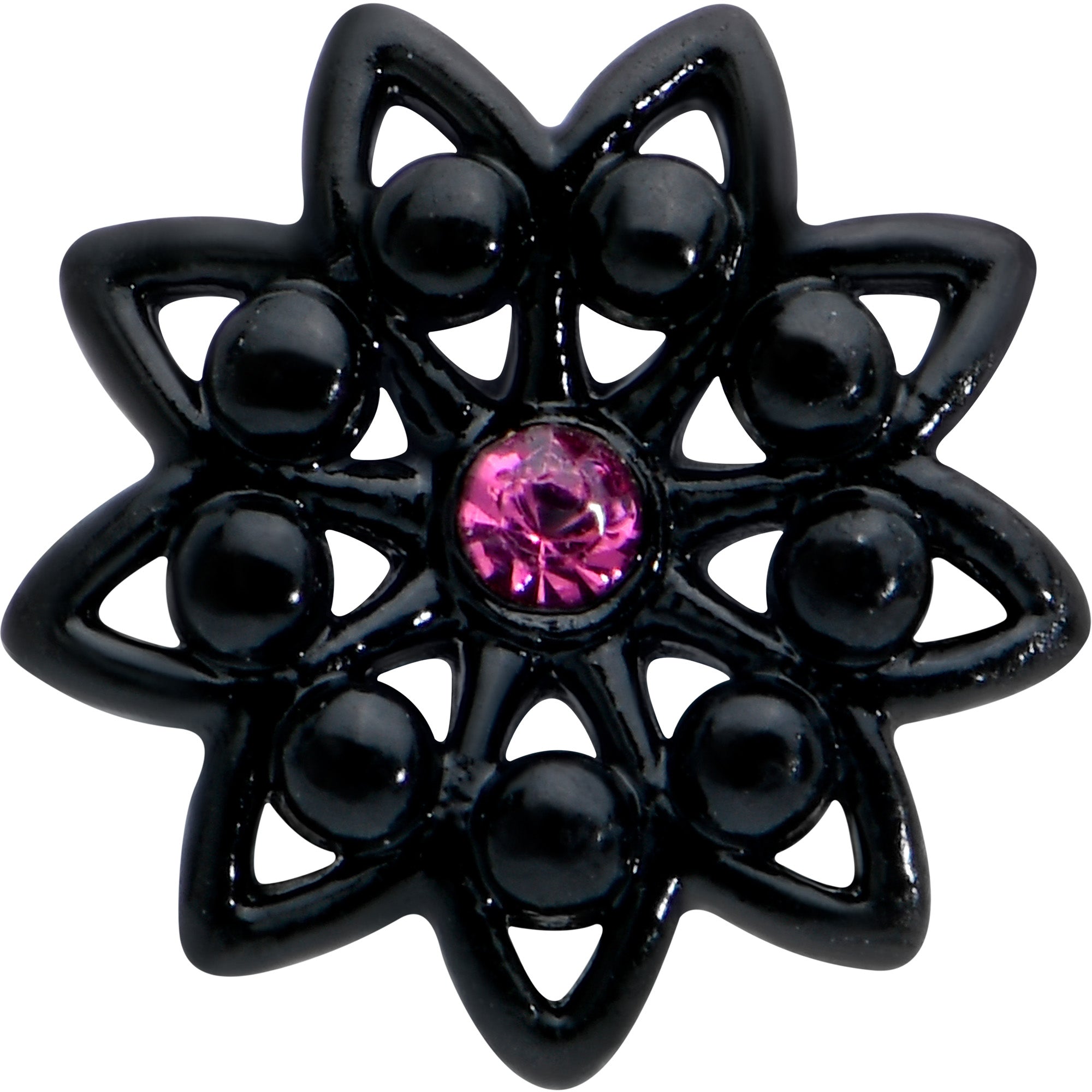 BodyCandy 16G 1/4 Pink Gem Black Midnight Flower Cartilage Tragus Earring — detail close-up