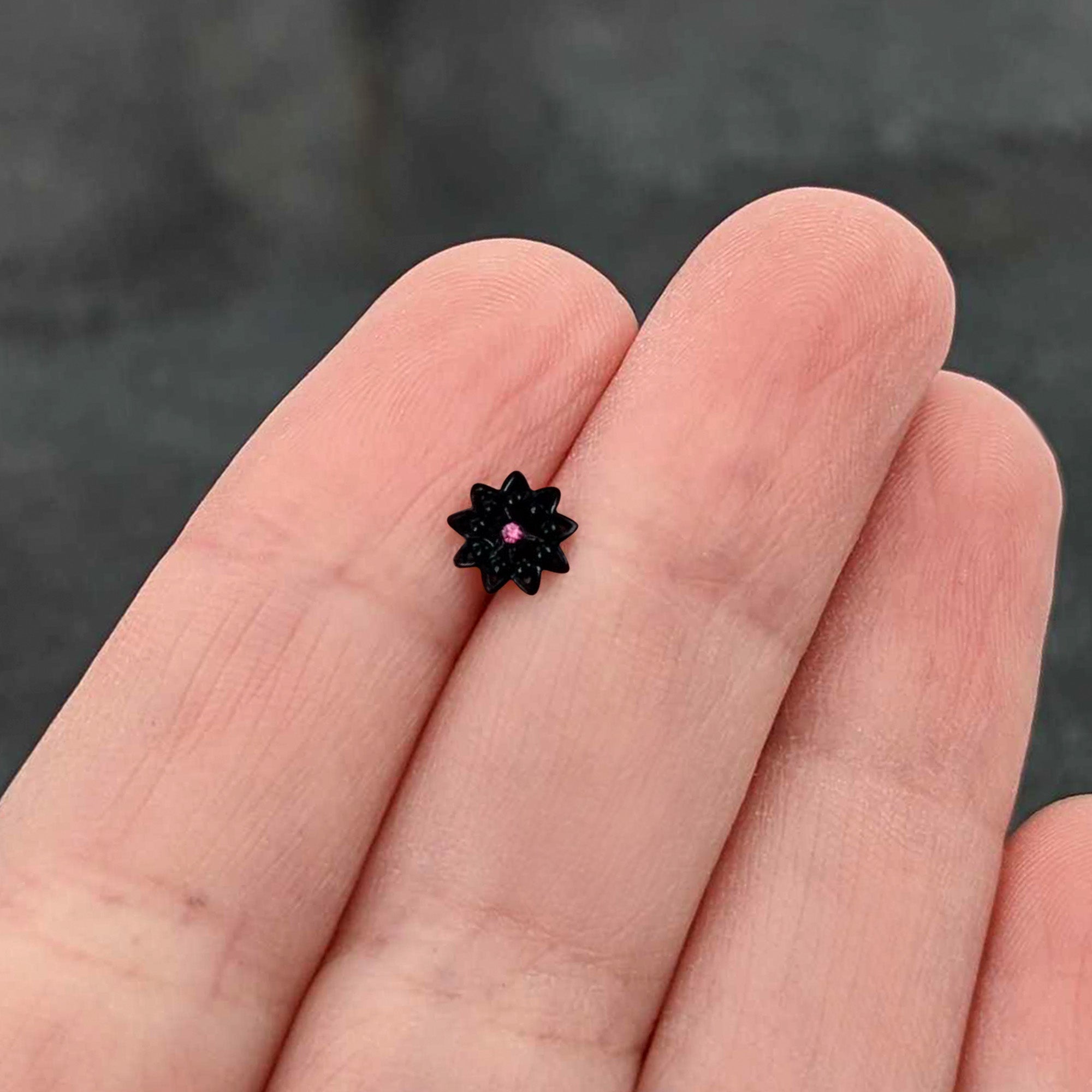 BodyCandy 16G 1/4 Pink Gem Black Midnight Flower Cartilage Tragus Earring — size reference