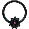BodyCandy 16G 3/8 Pink Gem Black Starry Flower Hinged Segment Ring — main product shot