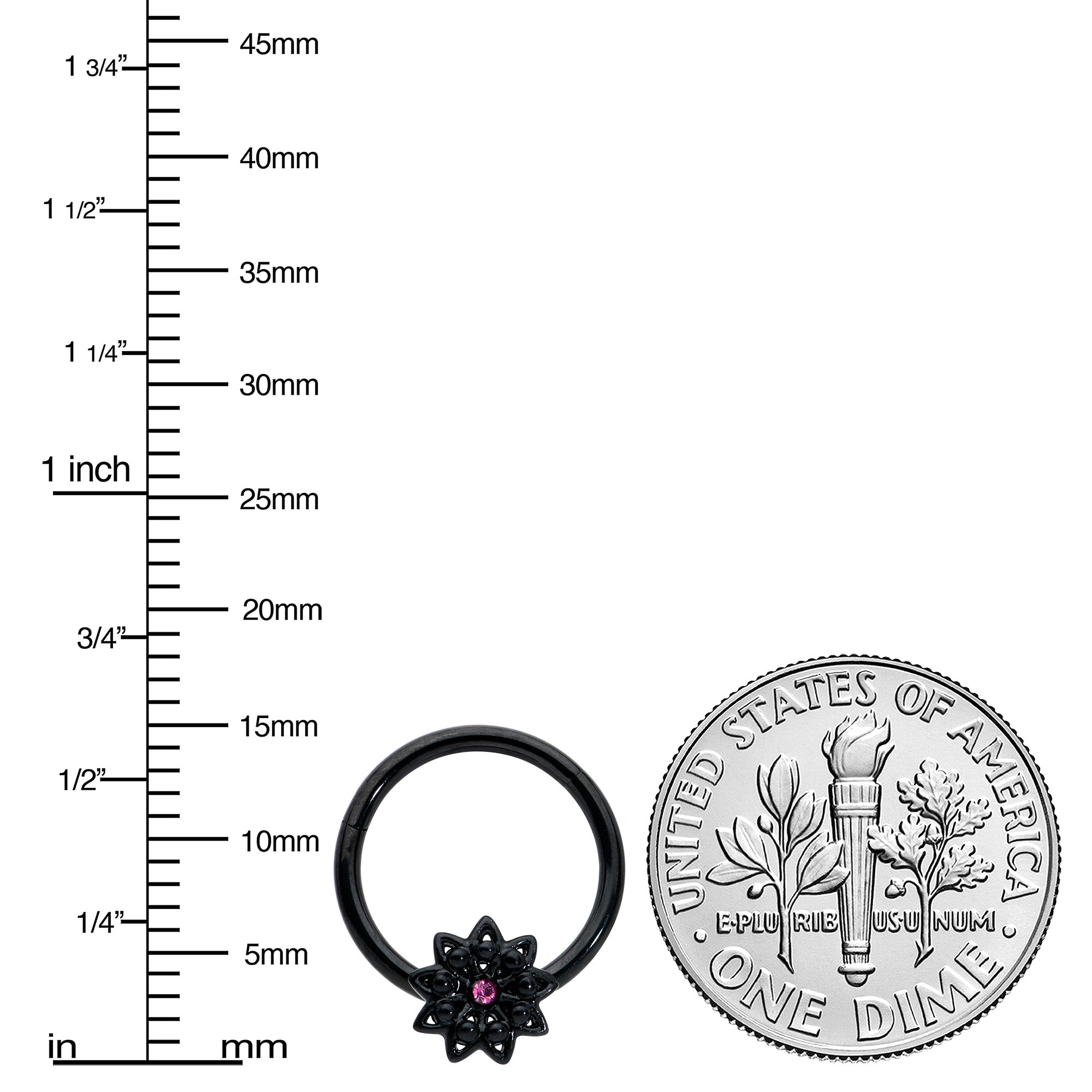 BodyCandy 16G 3/8 Pink Gem Black Starry Flower Hinged Segment Ring — lifestyle context