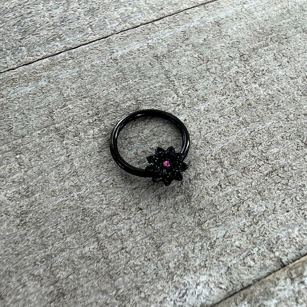 BodyCandy 16G 3/8 Pink Gem Black Starry Flower Hinged Segment Ring — alternative angle