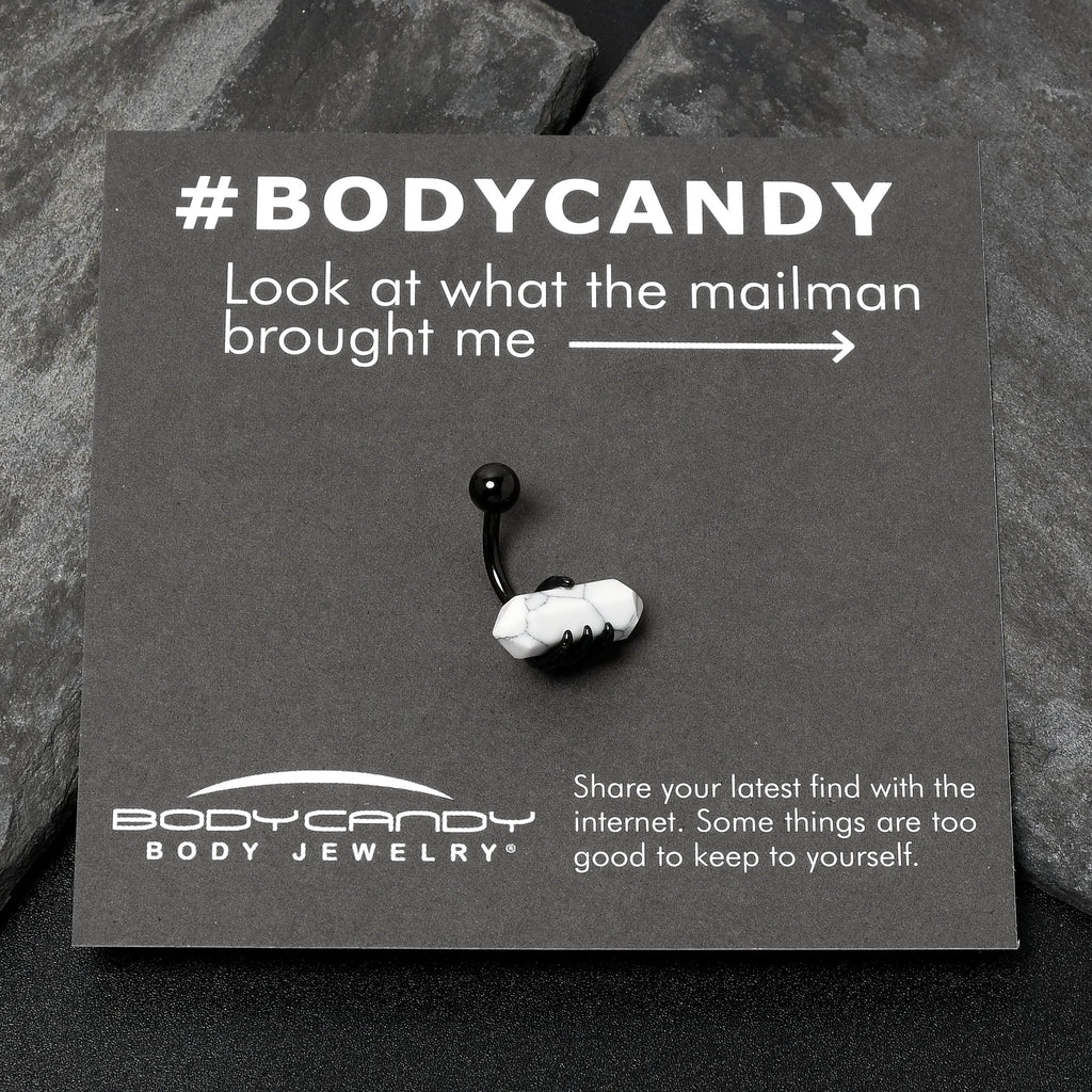 BodyCandy White Howlite Stone Black Claw Belly Ring — side view