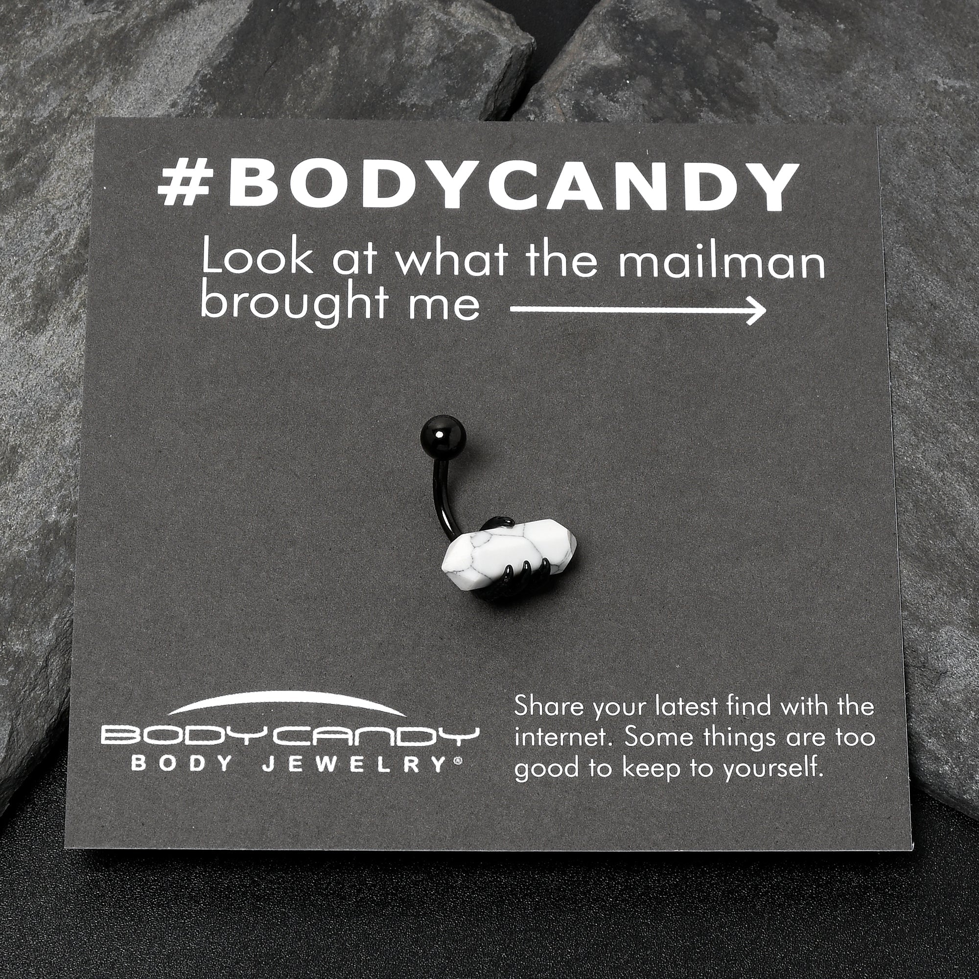 BodyCandy White Howlite Stone Black Claw Belly Ring — side view