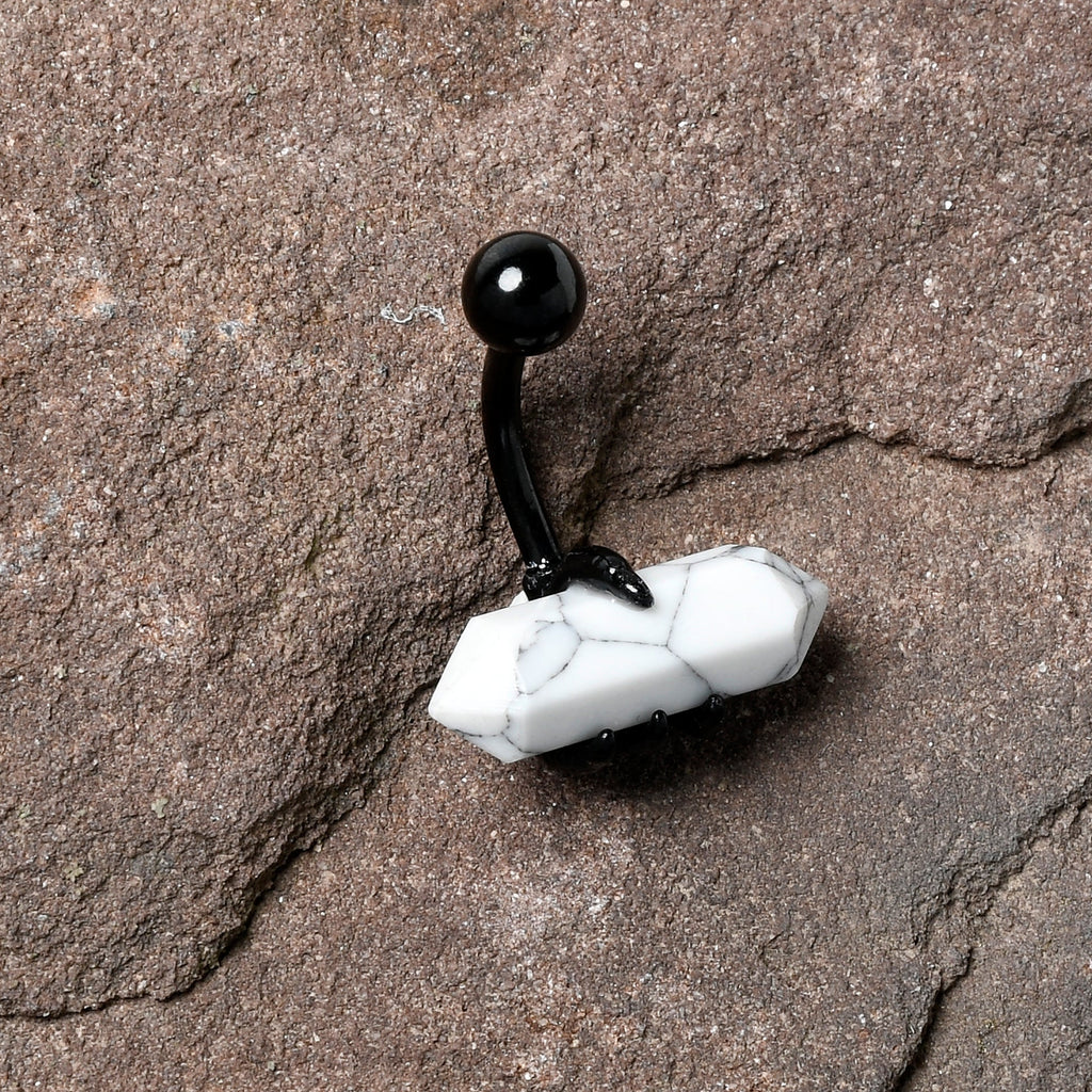 BodyCandy White Howlite Stone Black Claw Belly Ring — size reference