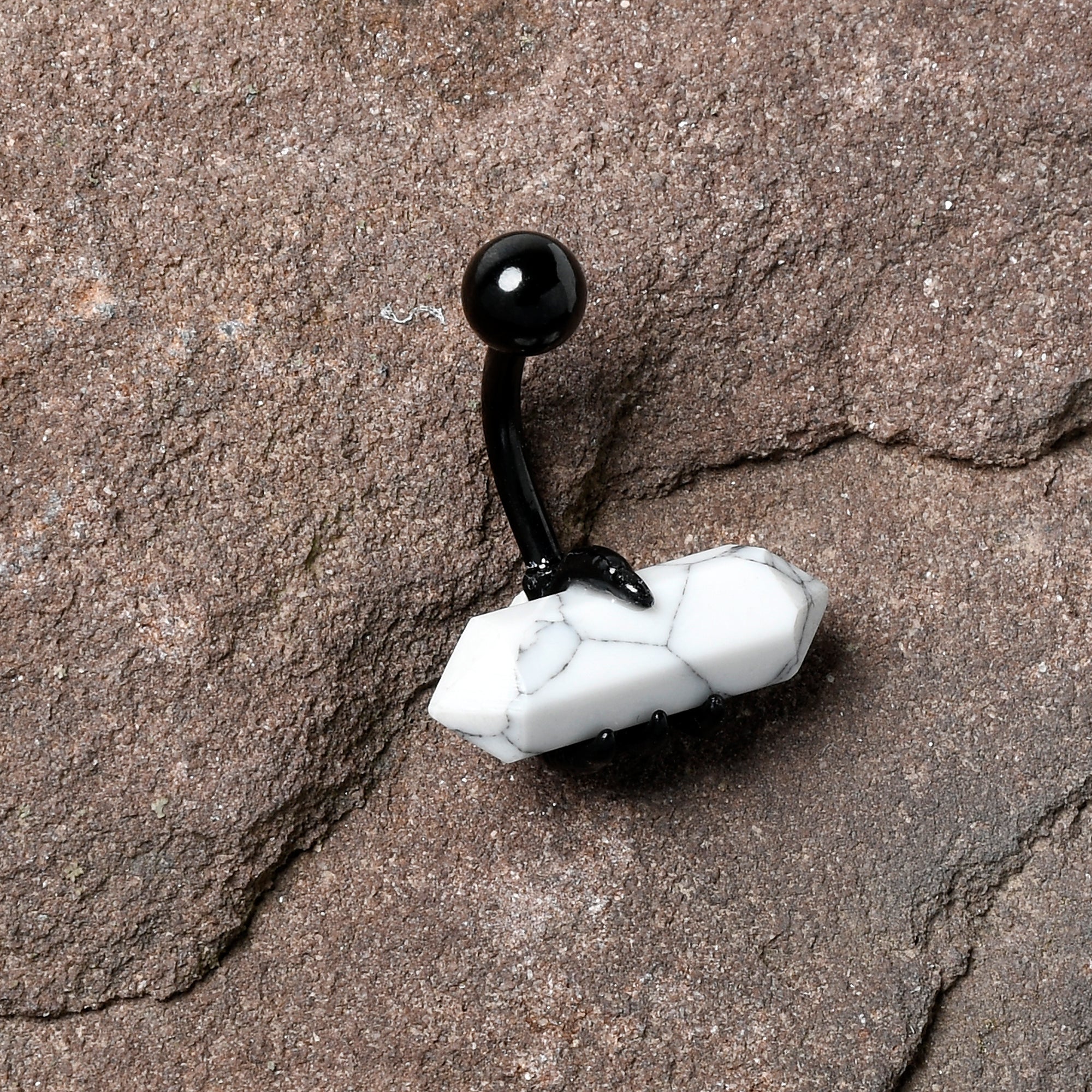 BodyCandy White Howlite Stone Black Claw Belly Ring — size reference