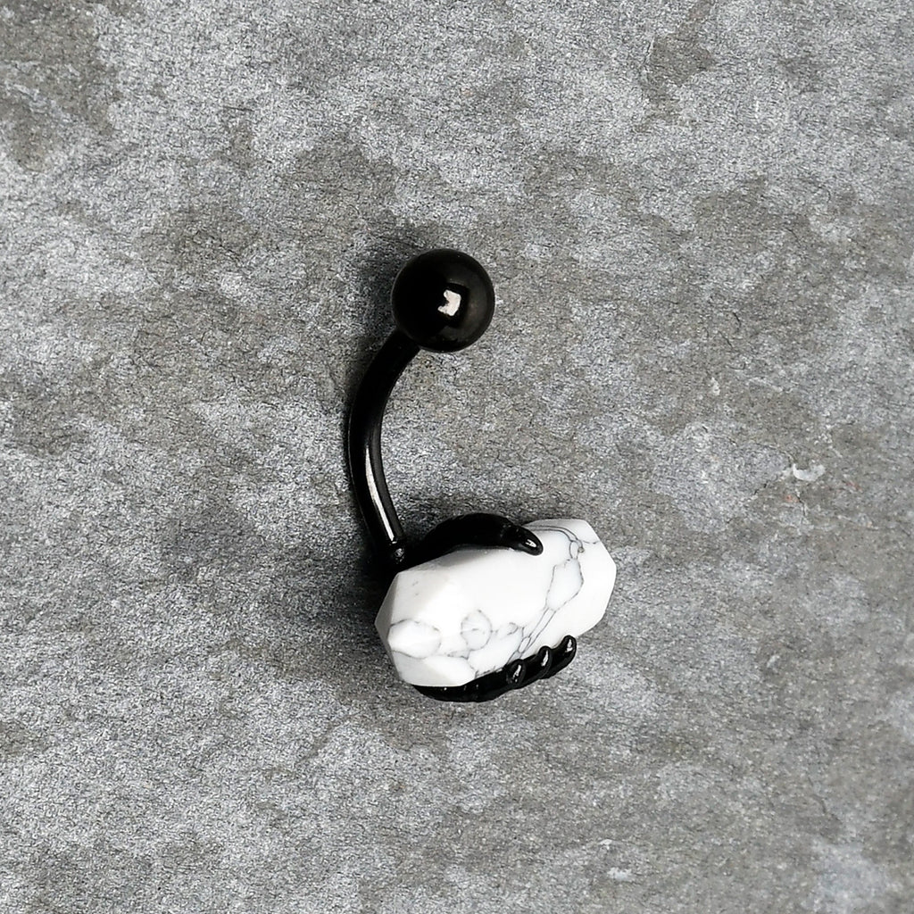 BodyCandy White Howlite Stone Black Claw Belly Ring — color detail