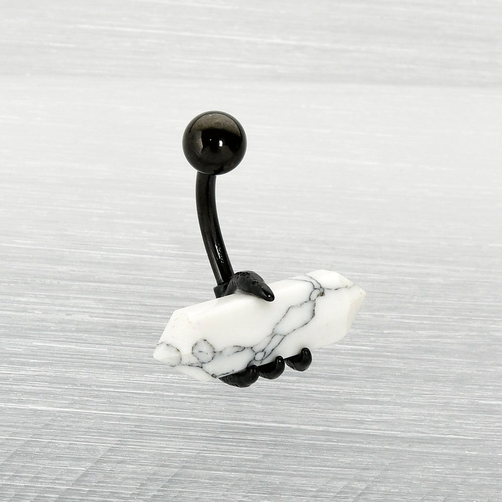 BodyCandy White Howlite Stone Black Claw Belly Ring — back view