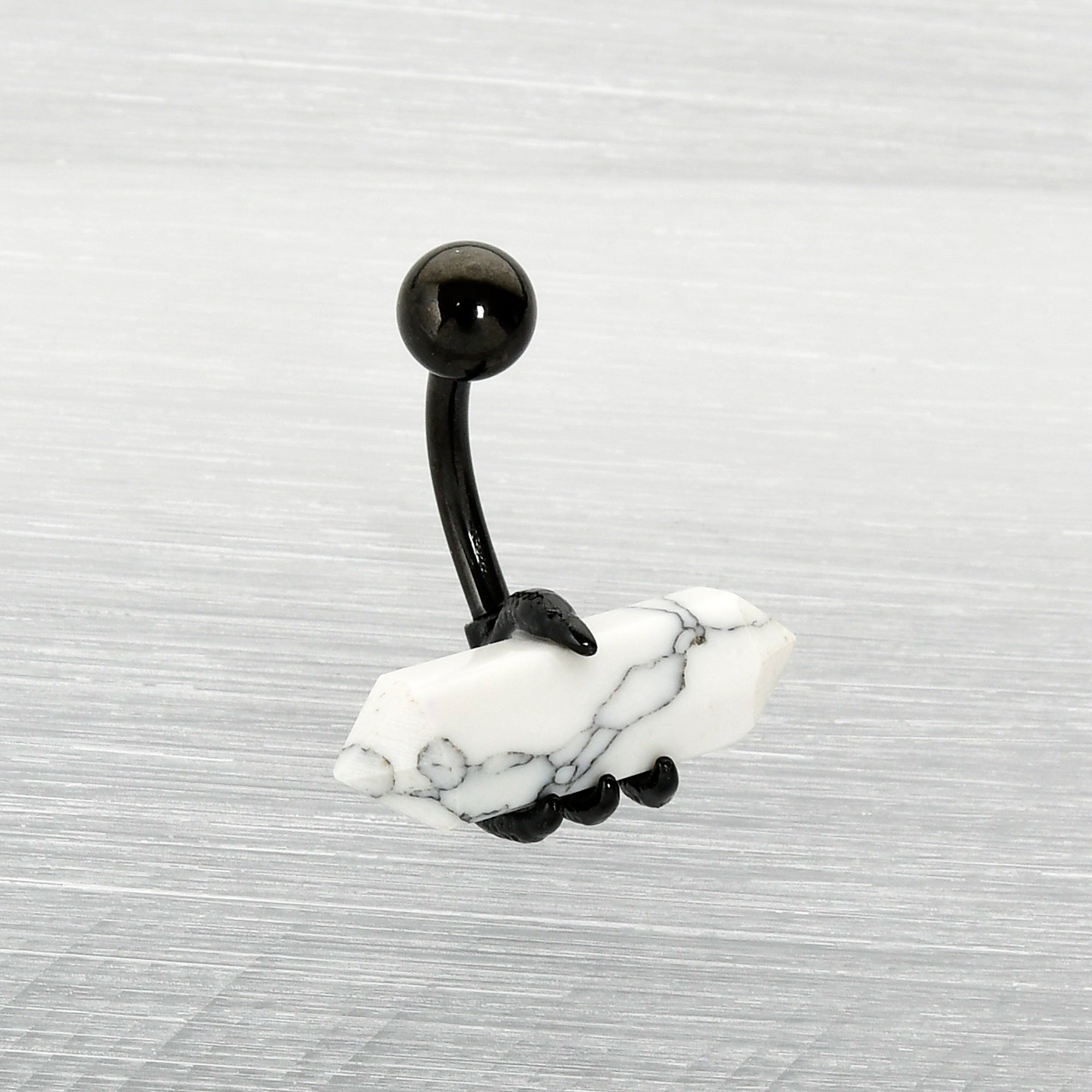 BodyCandy White Howlite Stone Black Claw Belly Ring — back view