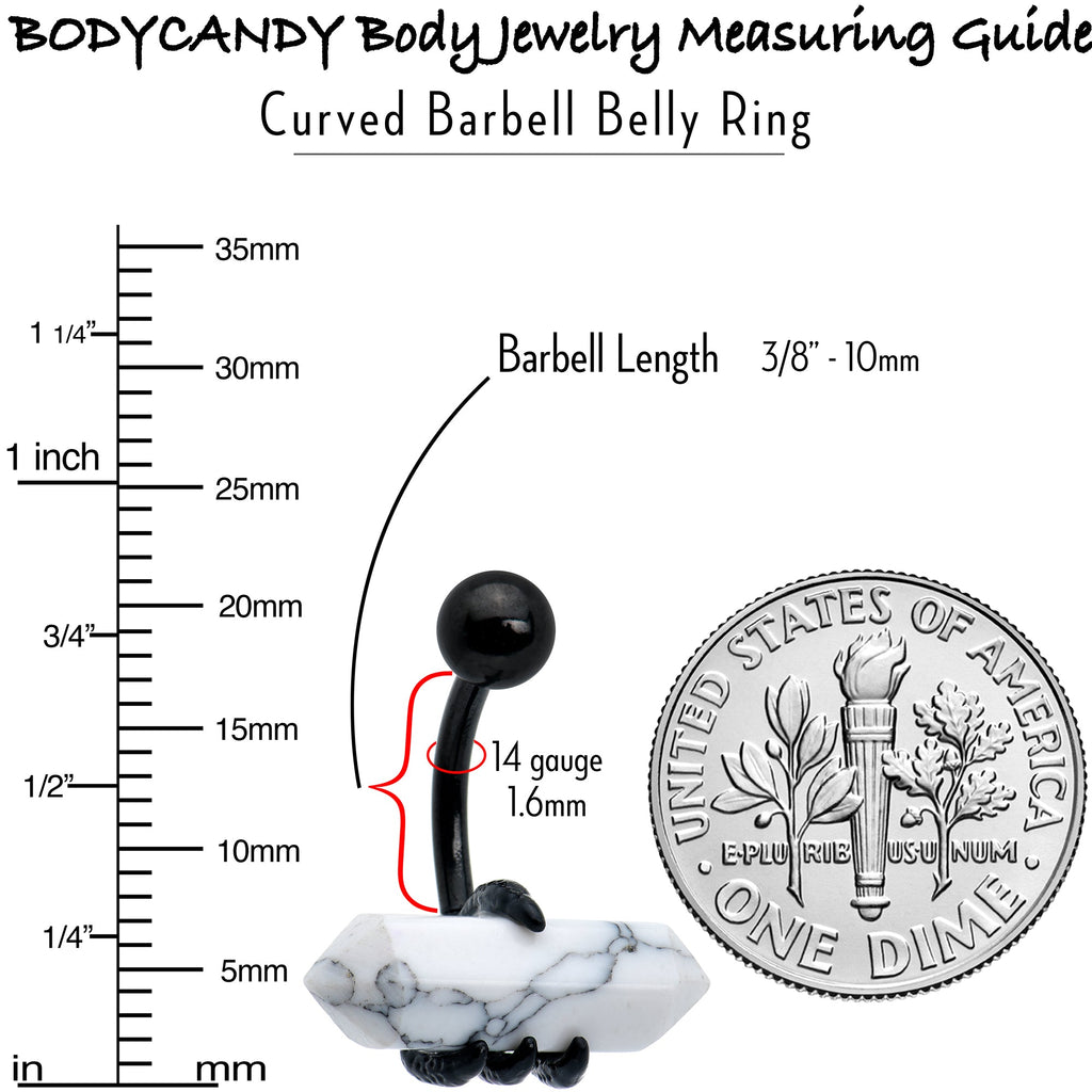 BodyCandy White Howlite Stone Black Claw Belly Ring — in-use photo