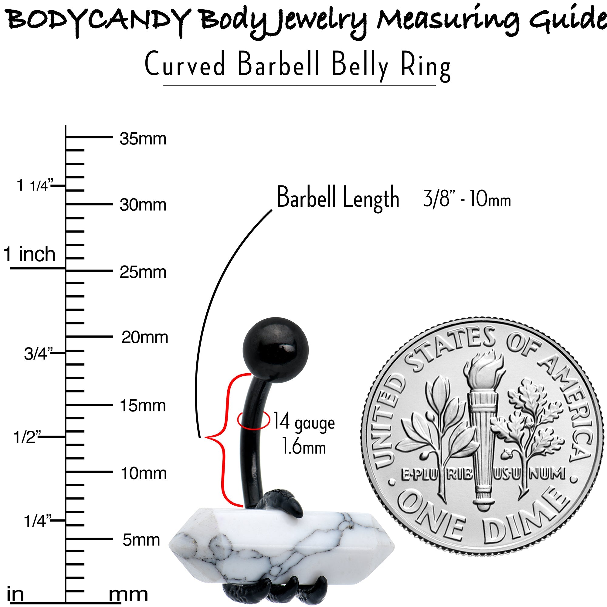 BodyCandy White Howlite Stone Black Claw Belly Ring — in-use photo