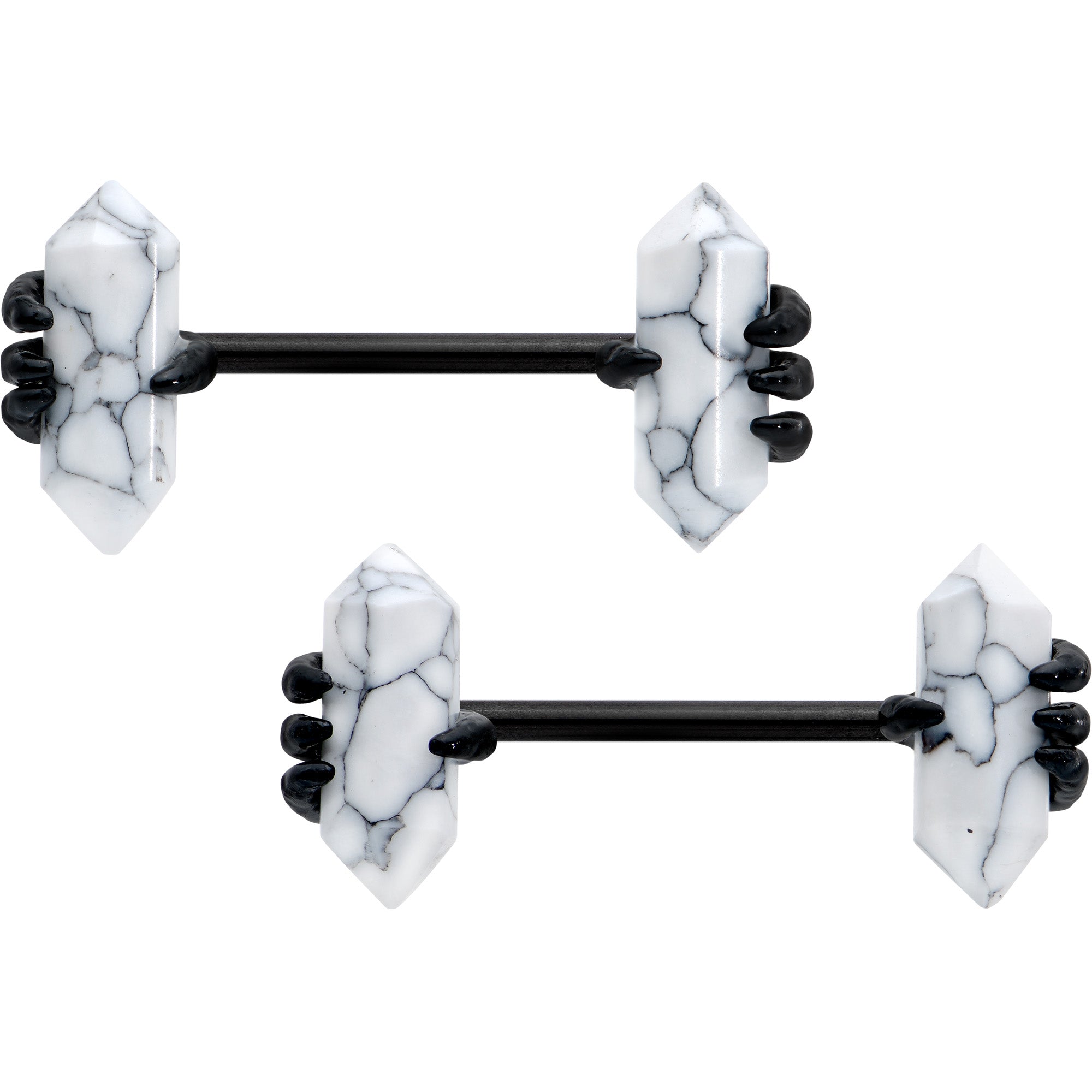 BodyCandy 14G 9/16 White Howlite Black Claw Barbell Nipple Ring Set — main product shot