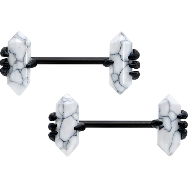 BodyCandy 14G 9/16 White Howlite Black Claw Barbell Nipple Ring Set — product on model