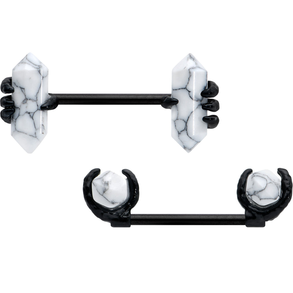 BodyCandy 14G 9/16 White Howlite Black Claw Barbell Nipple Ring Set — alternative angle