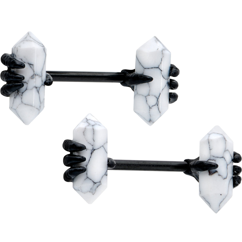 BodyCandy 14G 9/16 White Howlite Black Claw Barbell Nipple Ring Set — fabric or material detail