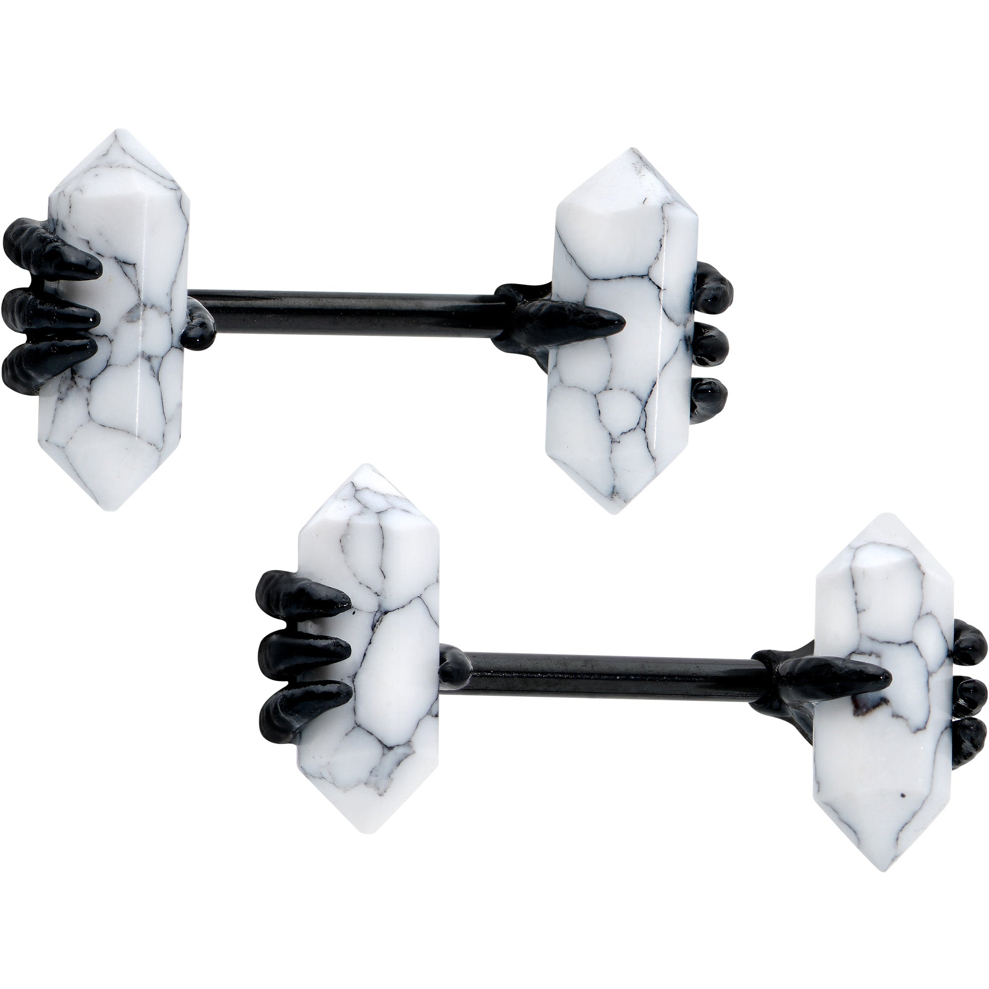 BodyCandy 14G 9/16 White Howlite Black Claw Barbell Nipple Ring Set — fabric or material detail