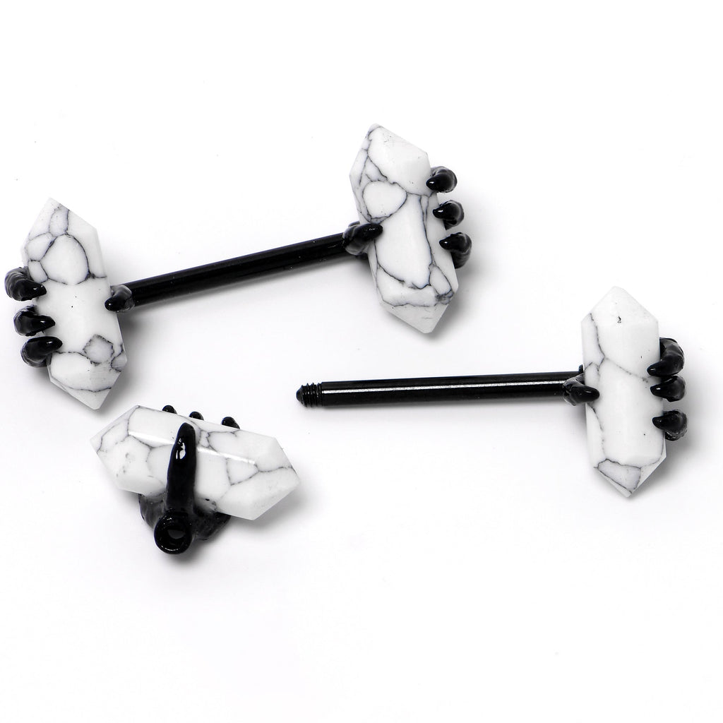 BodyCandy 14G 9/16 White Howlite Black Claw Barbell Nipple Ring Set — in-use photo