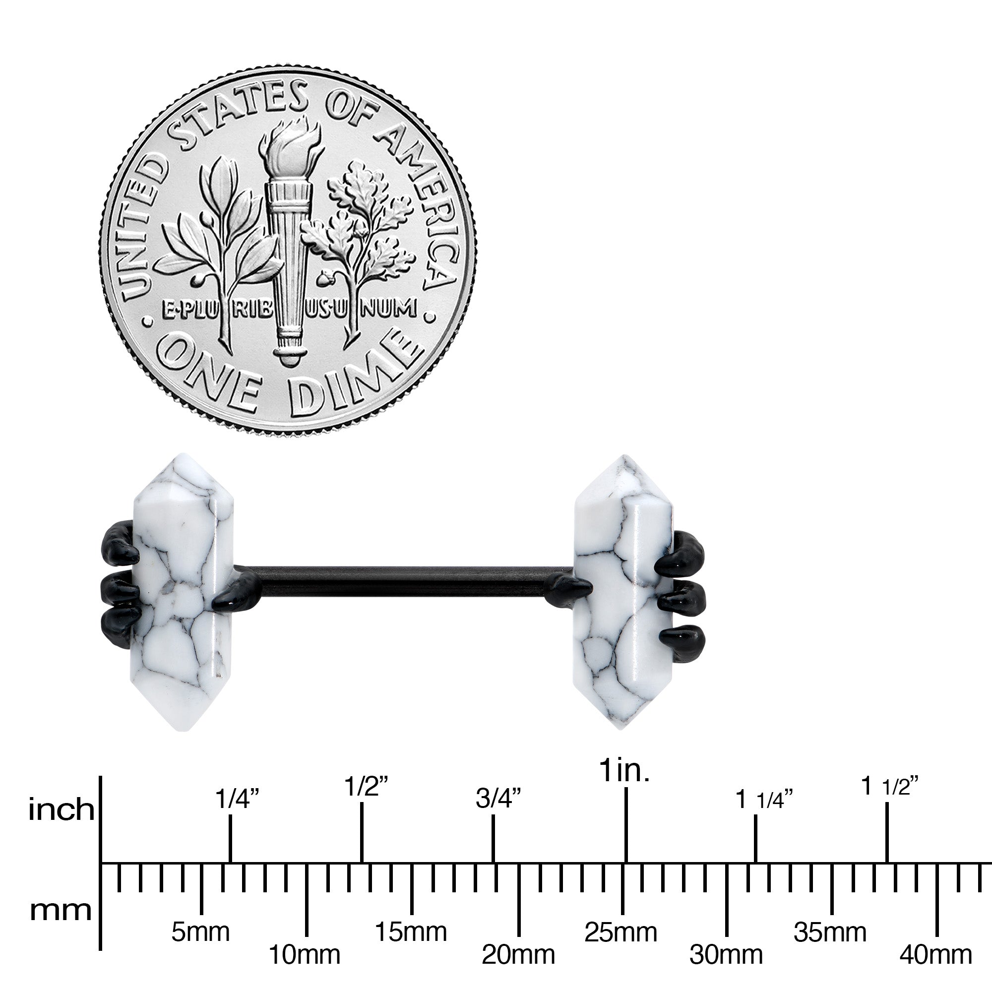 BodyCandy 14G 9/16 White Howlite Black Claw Barbell Nipple Ring Set — lifestyle context