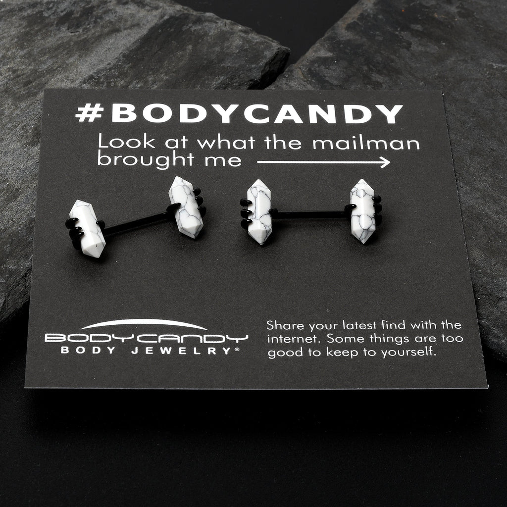 BodyCandy 14G 9/16 White Howlite Black Claw Barbell Nipple Ring Set — size reference