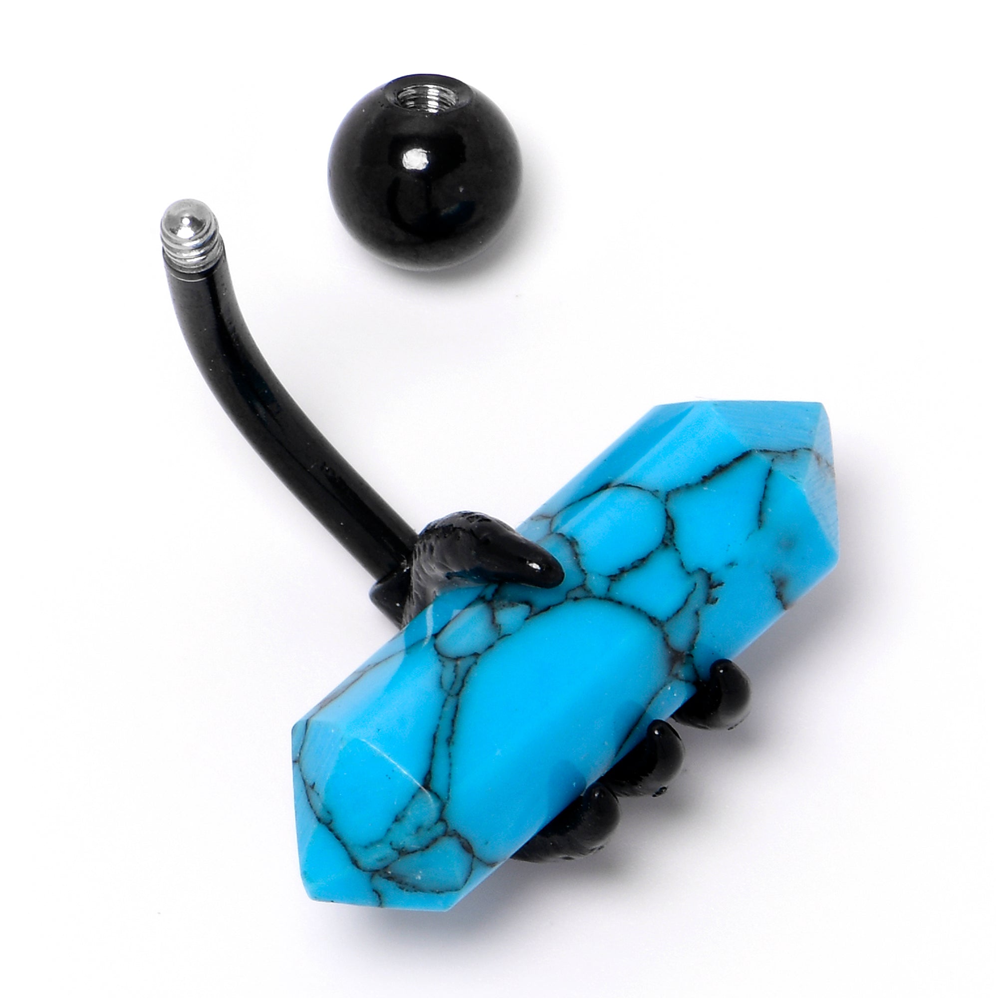 BodyCandy Blue Turquoise Stone Black Claw Belly Ring — back view