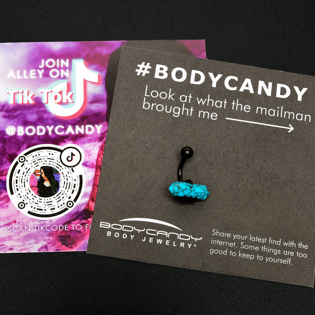BodyCandy Blue Turquoise Stone Black Claw Belly Ring — side view