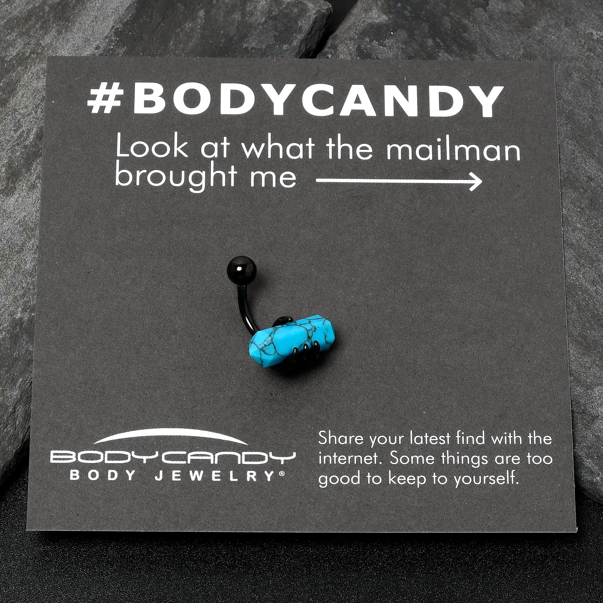 BodyCandy Blue Turquoise Stone Black Claw Belly Ring — alternative angle