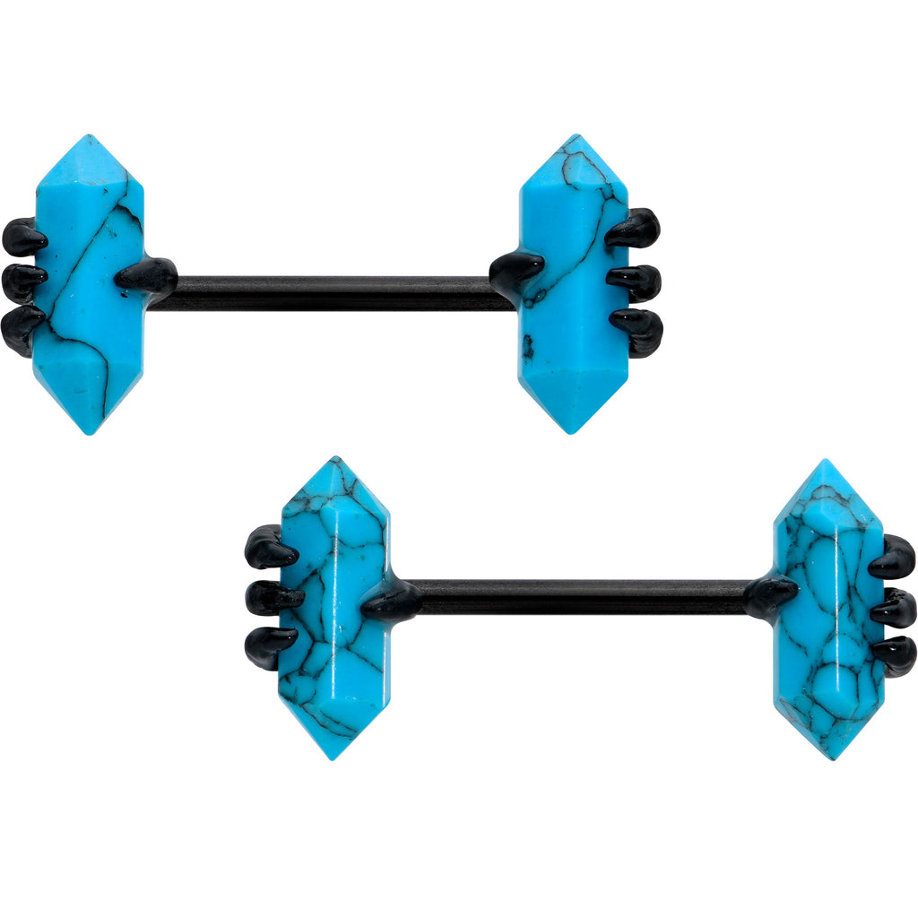 BodyCandy 14G 9/16 Blue Turquoise Black Claw Barbell Nipple Ring Set — main product shot