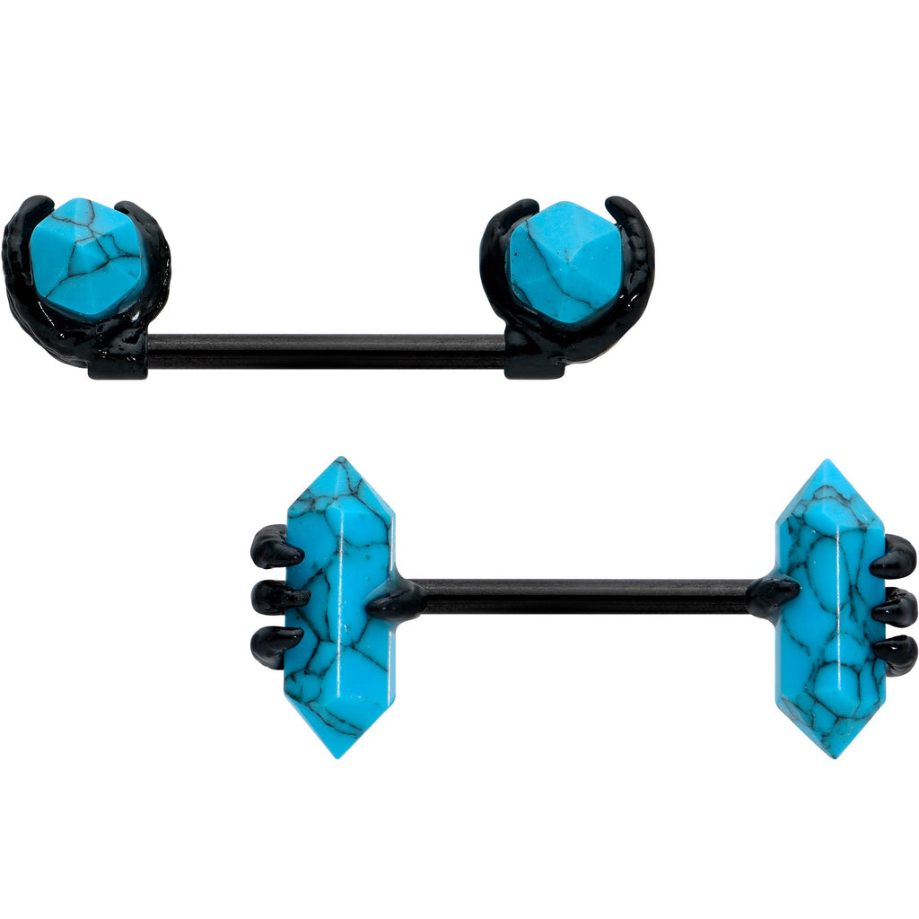 BodyCandy 14G 9/16 Blue Turquoise Black Claw Barbell Nipple Ring Set — lifestyle context