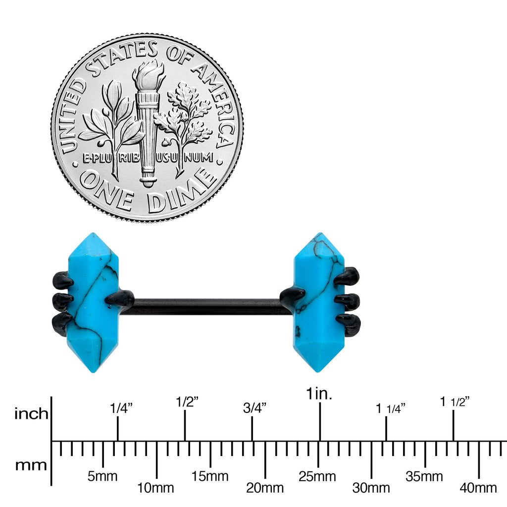 BodyCandy 14G 9/16 Blue Turquoise Black Claw Barbell Nipple Ring Set — size reference