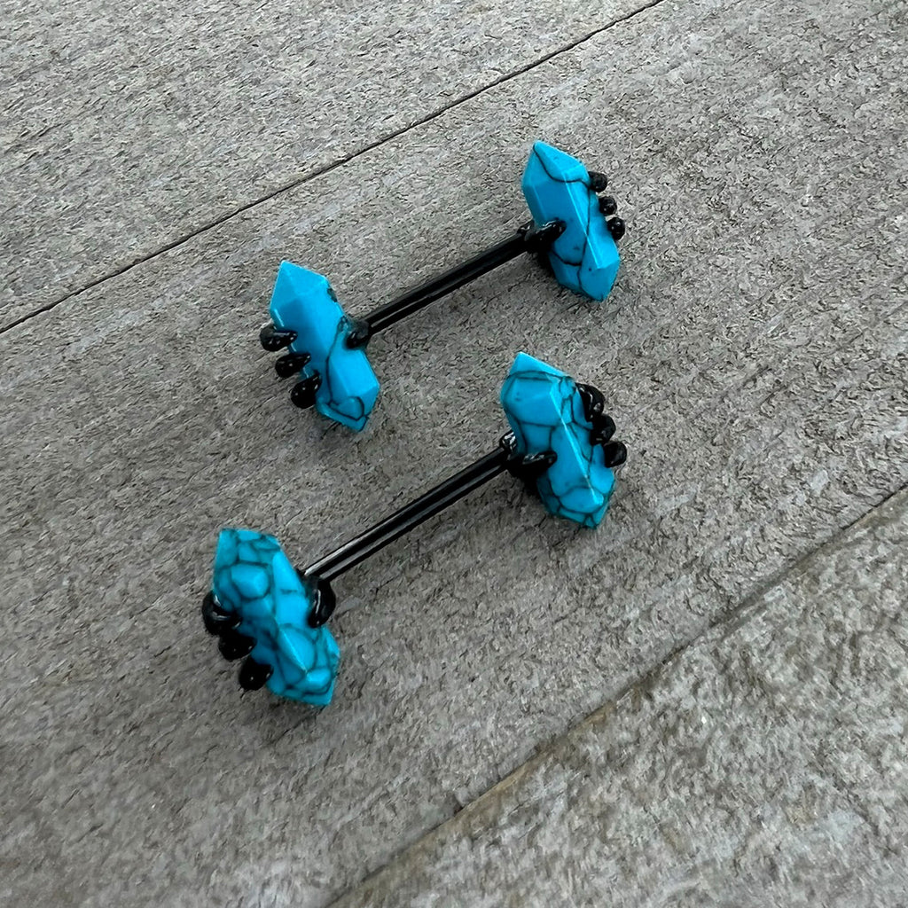 BodyCandy 14G 9/16 Blue Turquoise Black Claw Barbell Nipple Ring Set — alternative angle