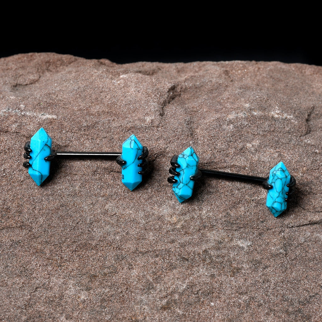 BodyCandy 14G 9/16 Blue Turquoise Black Claw Barbell Nipple Ring Set — comparison shot