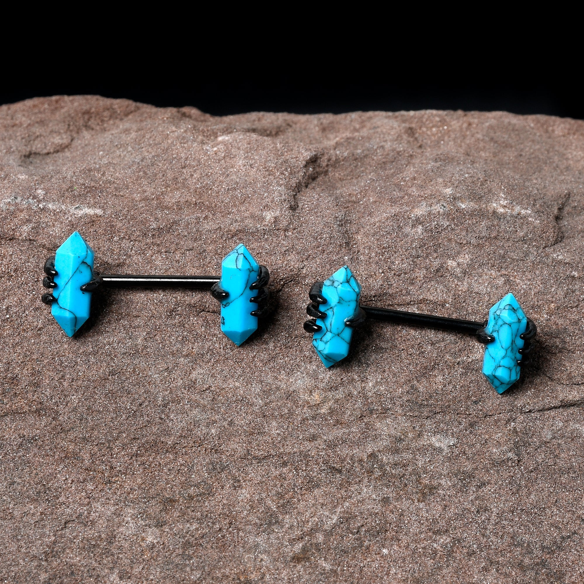 BodyCandy 14G 9/16 Blue Turquoise Black Claw Barbell Nipple Ring Set — comparison shot