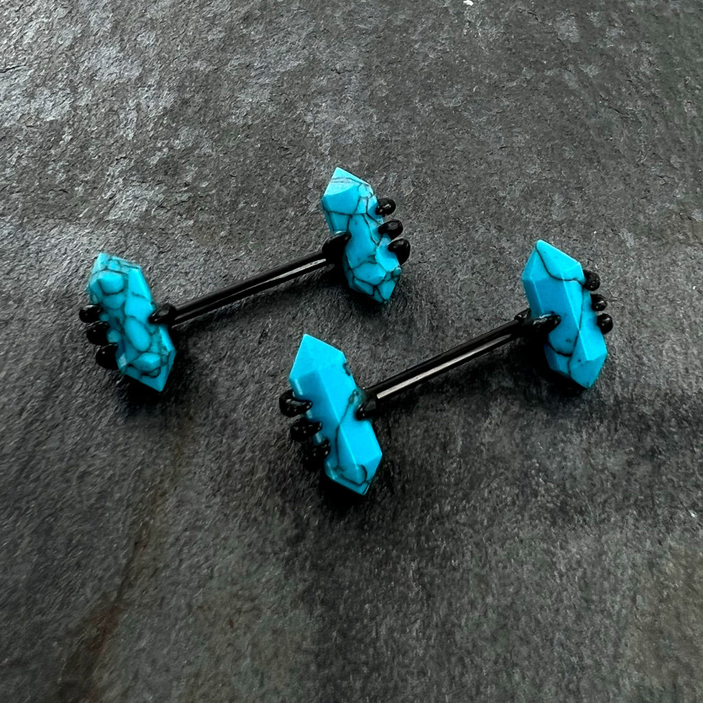 BodyCandy 14G 9/16 Blue Turquoise Black Claw Barbell Nipple Ring Set — fabric or material detail