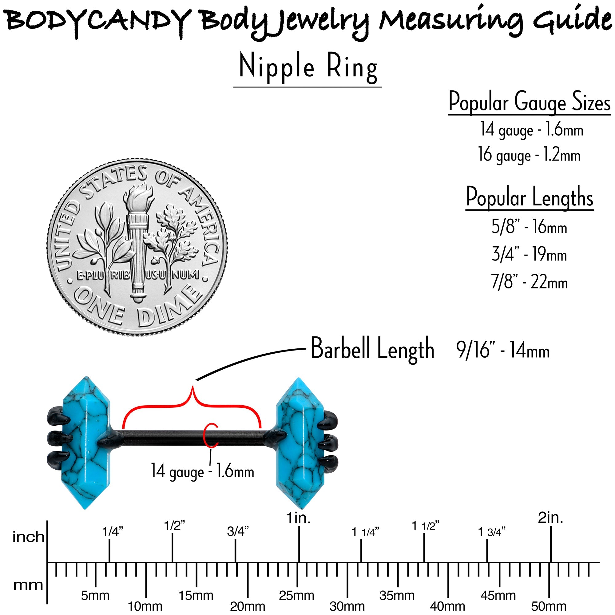 BodyCandy 14G 9/16 Blue Turquoise Black Claw Barbell Nipple Ring Set — feature highlight
