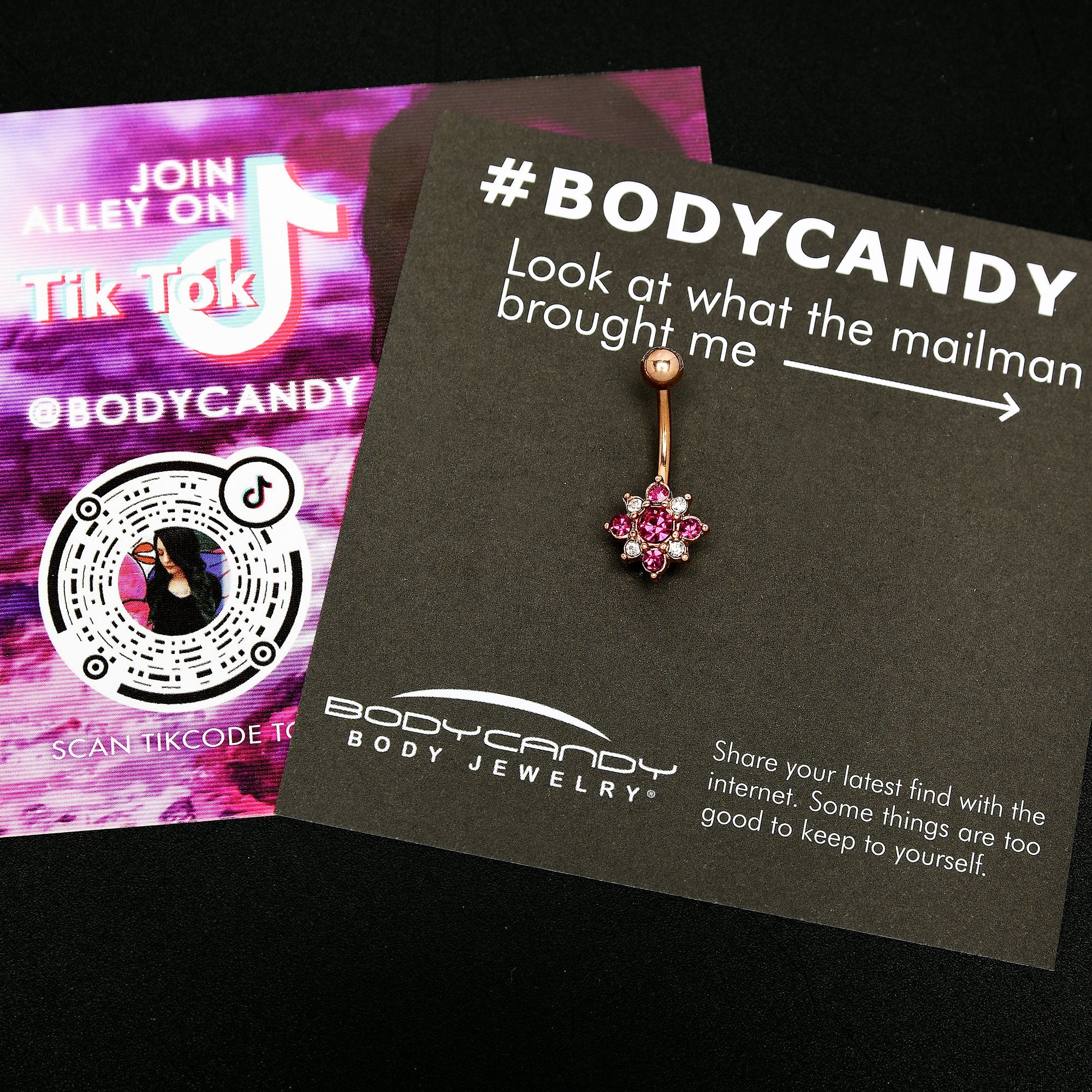 BodyCandy Pink Clear Gem Rose Gold Tone Rococo Star Belly Ring — side view