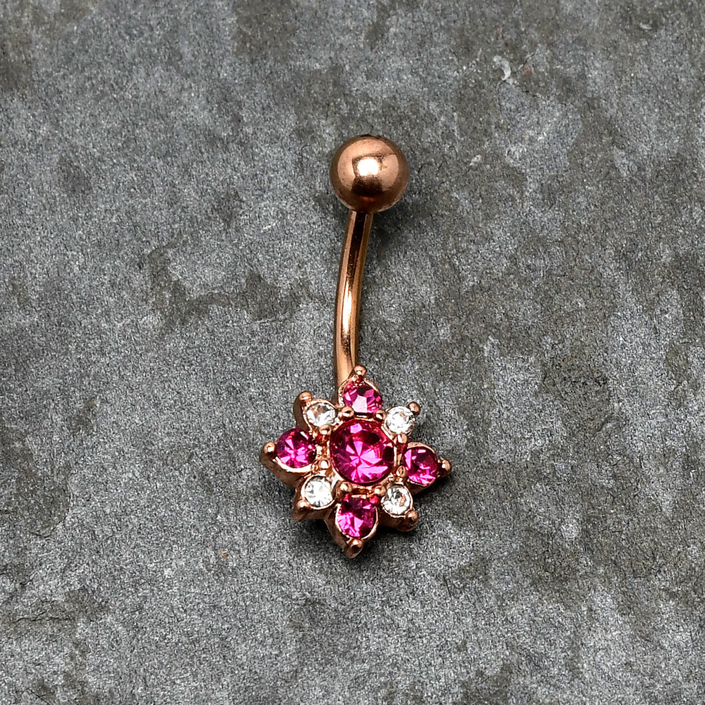 BodyCandy Pink Clear Gem Rose Gold Tone Rococo Star Belly Ring — alternative angle