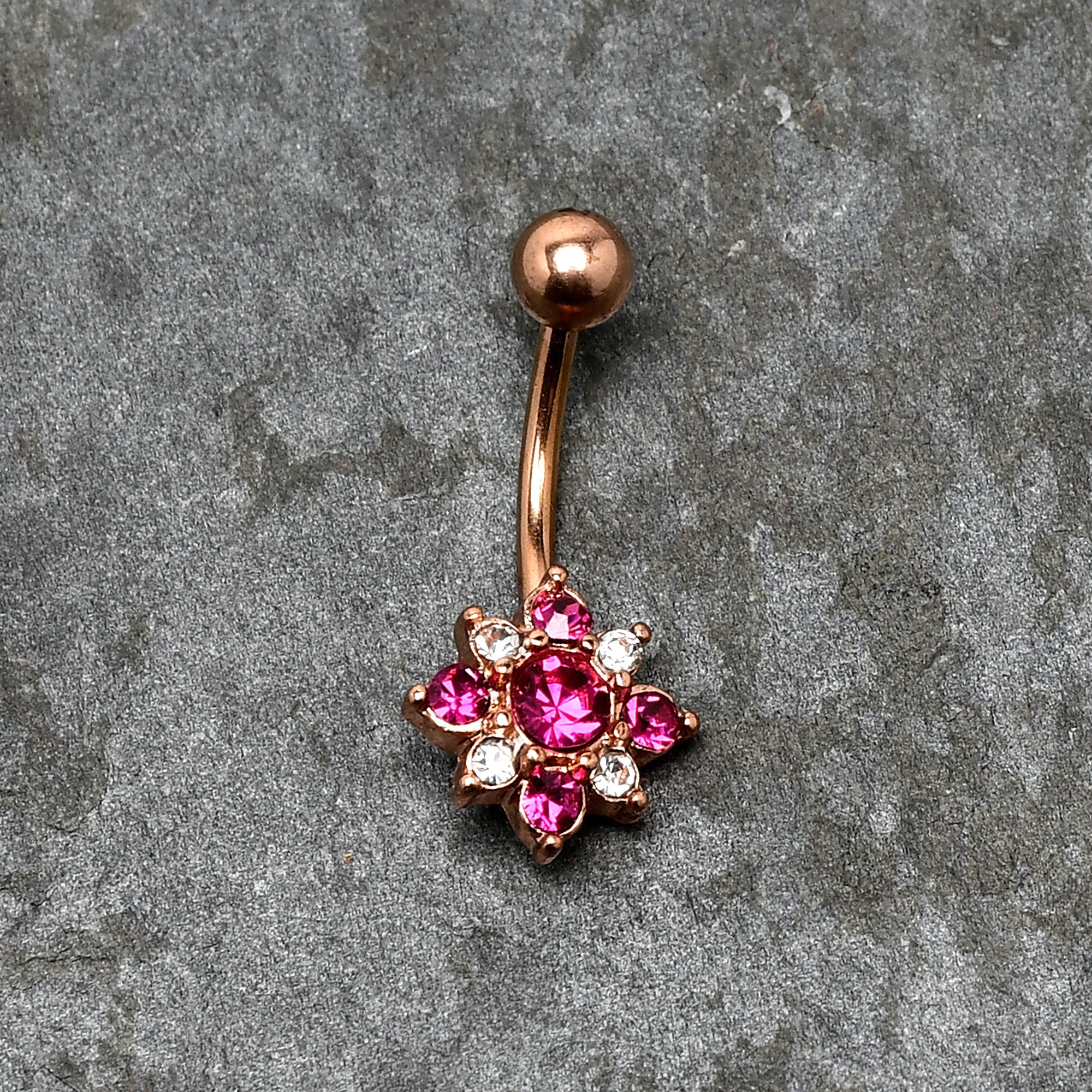 BodyCandy Pink Clear Gem Rose Gold Tone Rococo Star Belly Ring — alternative angle