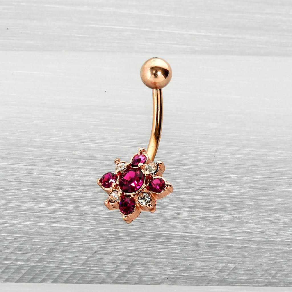 BodyCandy Pink Clear Gem Rose Gold Tone Rococo Star Belly Ring — in-use photo