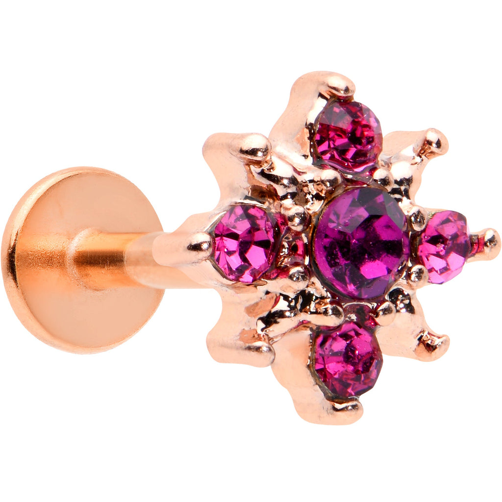 BodyCandy 16G 5/16 Pink Gem Rose Gold Tone Sumptuous Star Labret Tragus — main product shot