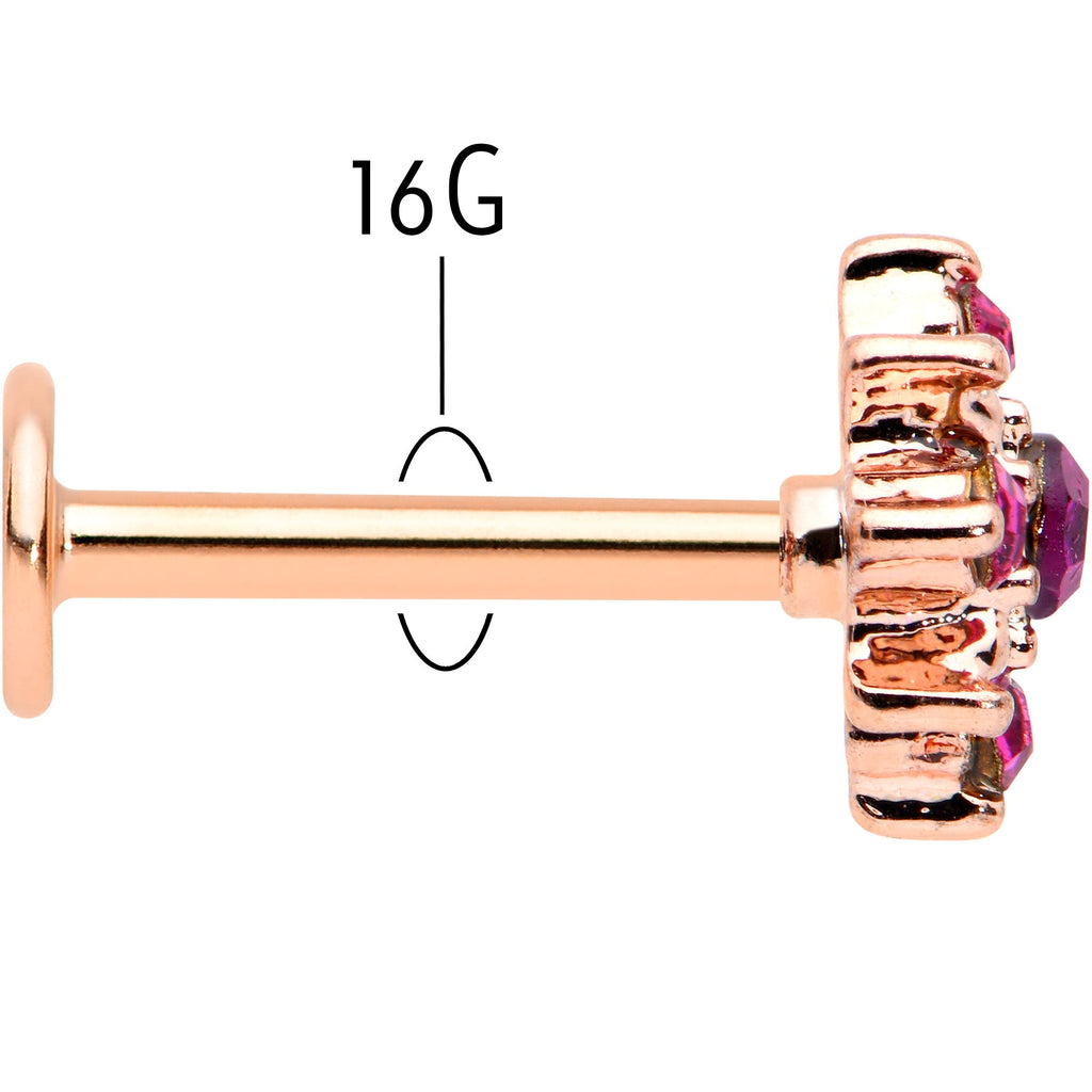 BodyCandy 16G 5/16 Pink Gem Rose Gold Tone Sumptuous Star Labret Tragus — back view