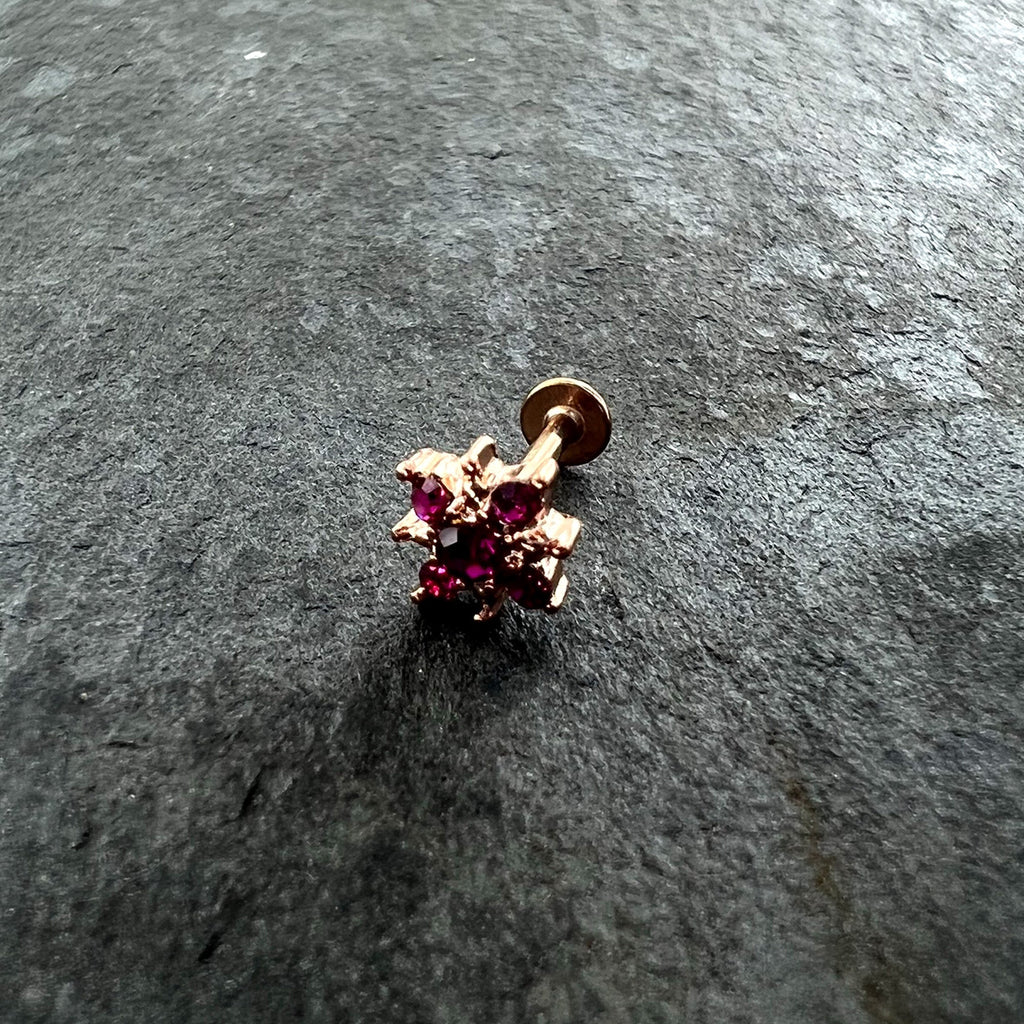 BodyCandy 16G 5/16 Pink Gem Rose Gold Tone Sumptuous Star Labret Tragus — alternative angle